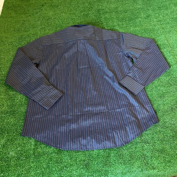 Far East Men's Button Down Long Sleeve Classic Fit Stripes Black Shirt Size 17 - Picture 8 of 11